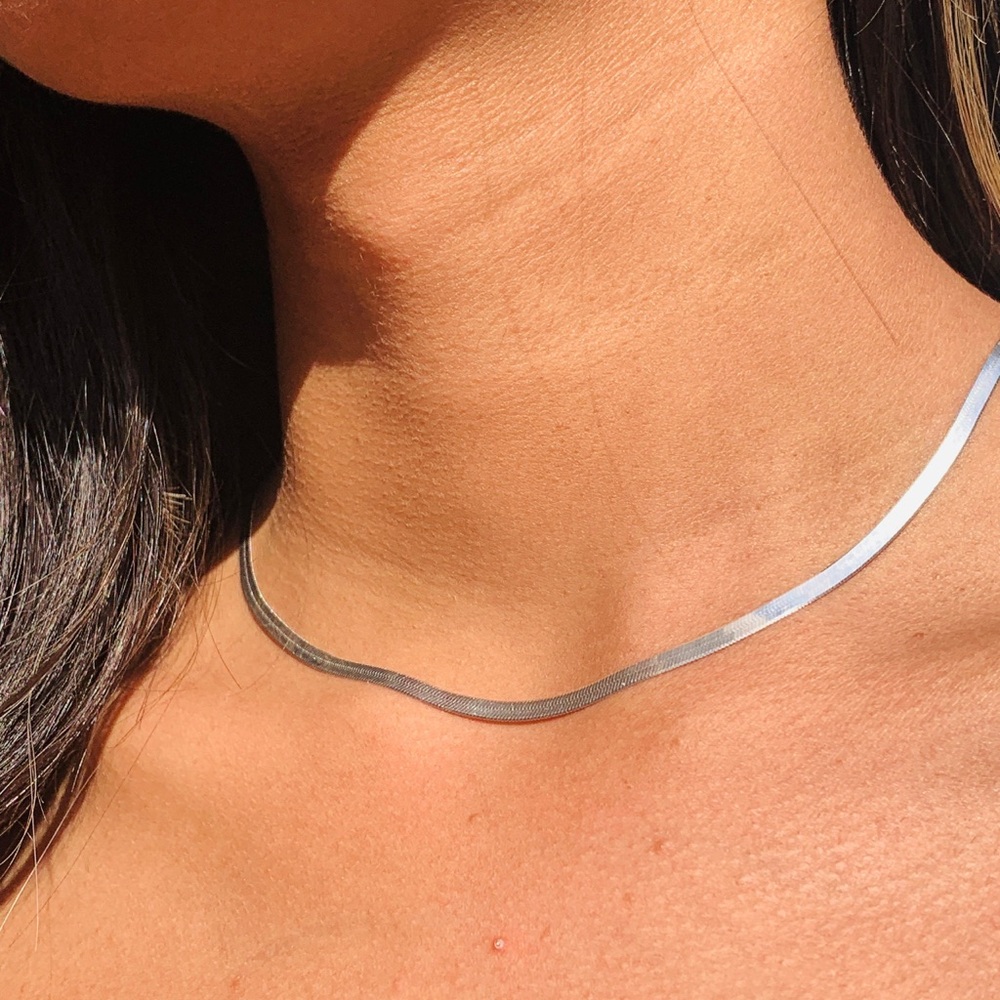 Silver 3mm Herringbone Chain Necklace*Snake Chain*Sleek Minimalist High Gloss